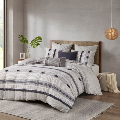 Olliix Cody 3 Piece Cotton Duvet Cover Set Gray/Navy