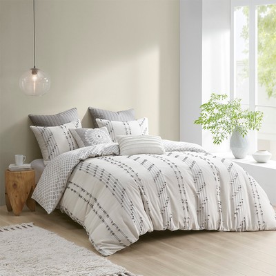 Olliix Kara 3 Piece Cotton Jacquard Duvet Cover Set Ivory