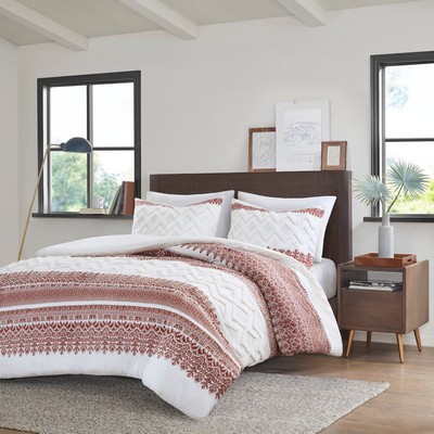 Olliix Mila 3 Piece Cotton Duvet Cover Set with Chenille Tufting Auburn