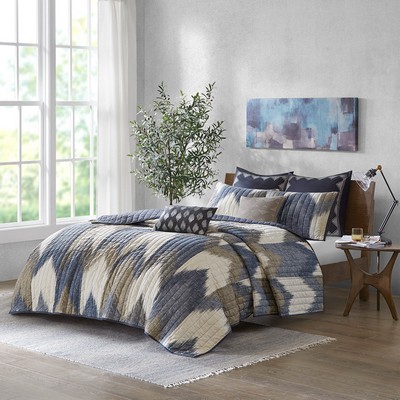 Olliix Alpine 3 Piece Printed Cotton Quilt Set Navy