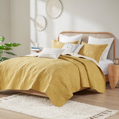 Olliix Kandula 3 Piece Reversible Cotton Quilt Set Yellow