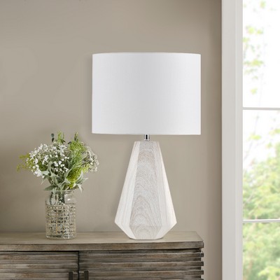 Olliix Flinn 23in Resin Table Lamp with Faux Wood Texture Natural Whitewash