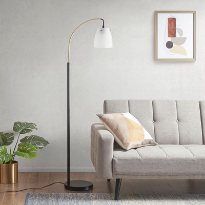 Olliix Bristol Arched Metal Floor Lamp with Frosted Glass Shade Matte Black Base/Frosted Shade