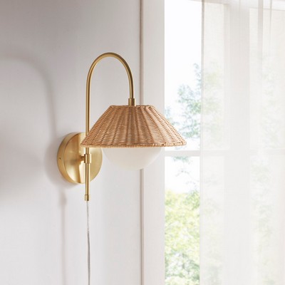 Olliix Laguna Rattan Weave Shade Wall Sconce Gold