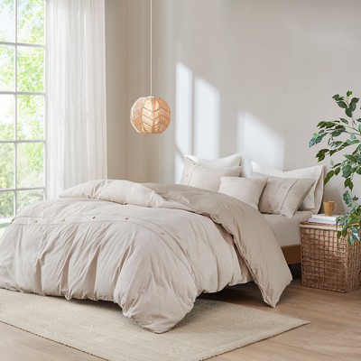 Olliix Dover 5 Piece Organic Cotton Oversized Comforter Cover Set w/removable insert Natural