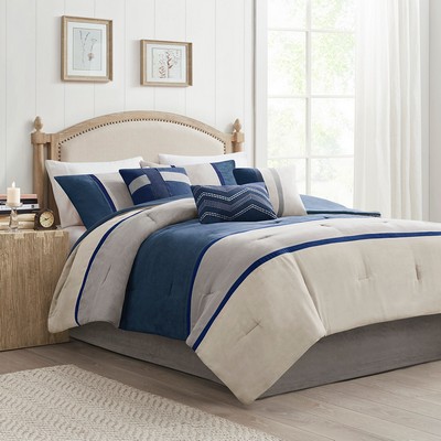 Olliix Palisades 7 Piece Faux Suede Comforter Set Blue