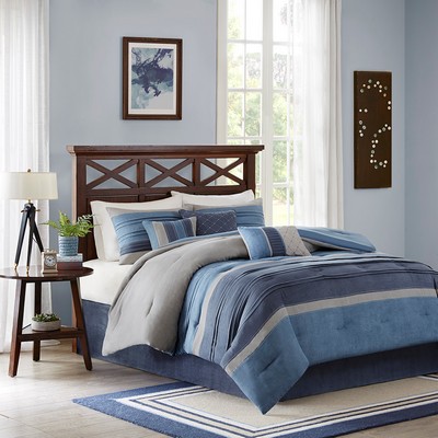 Olliix Collins 7 Piece Microsuede Comforter Set Navy