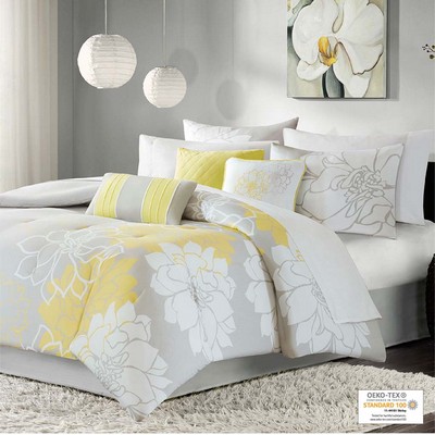 Olliix Lola Printed Cotton Sateen Comforter Set Taupe Grey/Yellow