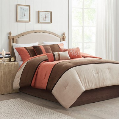 Olliix Palisades 7 Piece Faux Suede Comforter Set Coral