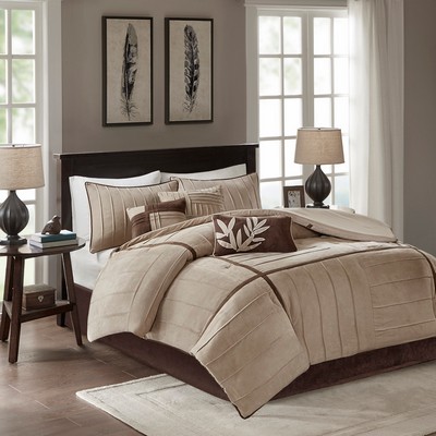 Olliix Dune 7 Piece Faux Suede Comforter Set Beige