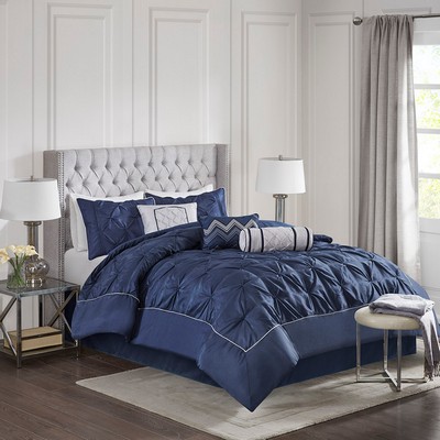 Olliix Laurel 7 Piece Tufted Comforter Set Navy