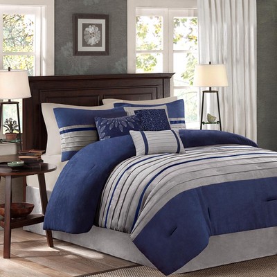 Olliix Palmer 7 PC Pieced Faux Suede Comforter Set Blue