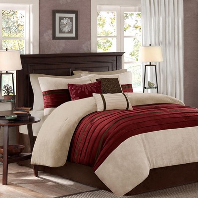 Olliix Palmer 7 PC Pieced Faux Suede Comforter Set Red