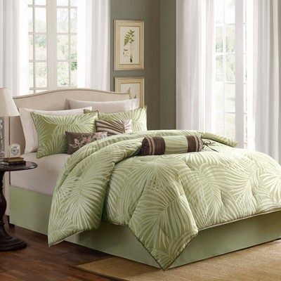 Olliix Freeport 7 Piece Jaquard Comforter Set Olive Green