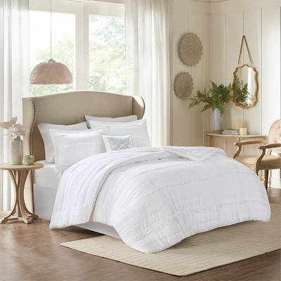 Olliix Celeste 5 Piece Microfiber Ruffled Comforter Set White