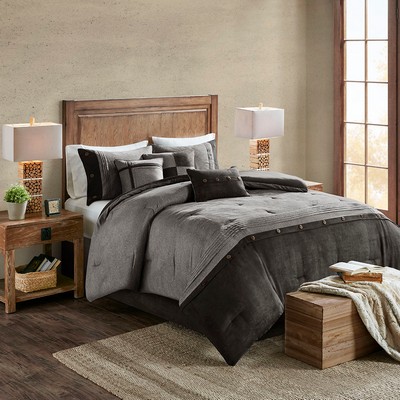 Olliix Boone 7 Piece Faux Suede Comforter Set Grey