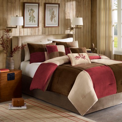 Olliix Jackson Blocks 7 Piece Microsuede Comforter Set Red