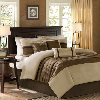 Olliix Palmer 7 PC Pieced Faux Suede Comforter Set Natural