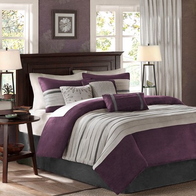 Olliix Palmer 7 PC Pieced Faux Suede Comforter Set Purple