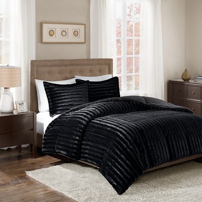 Olliix Duke Faux Fur Comforter Mini Set Black