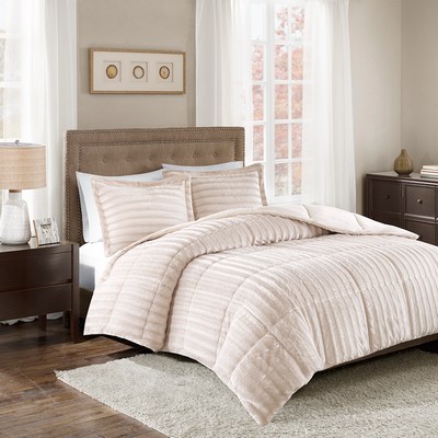 Olliix Duke Faux Fur Comforter Mini Set Champagne