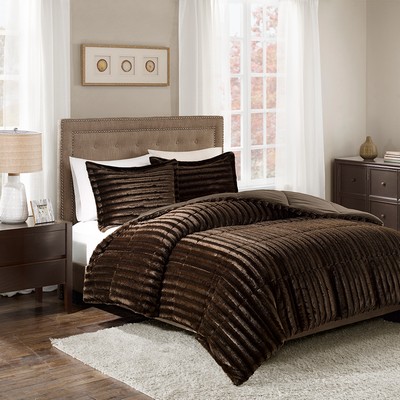 Olliix Duke Faux Fur Comforter Mini Set Chocolate