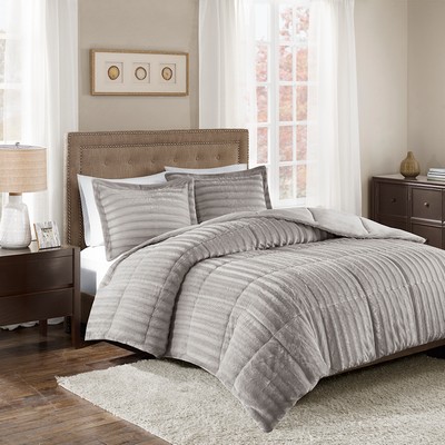 Olliix Duke Faux Fur Comforter Mini Set Grey