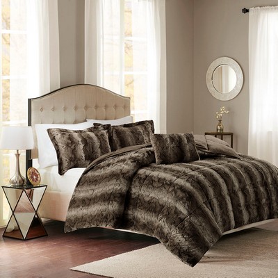 Olliix Zuri 4PC Faux Fur Comforter Set Brown