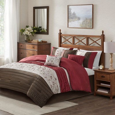 Olliix Serene Embroidered 7 Piece Comforter Set Red