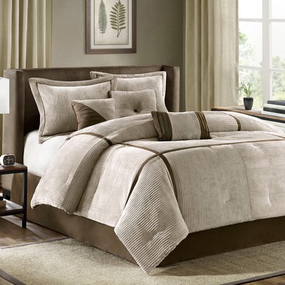 Olliix Dallas 7 Piece Micro Corduroy Comforter Set Taupe