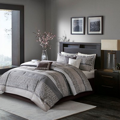 Olliix Rhapsody 7 Piece Jacquard Comforter Set Grey/Taupe