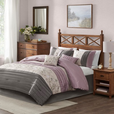 Olliix Serene Embroidered 7 Piece Comforter Set Purple