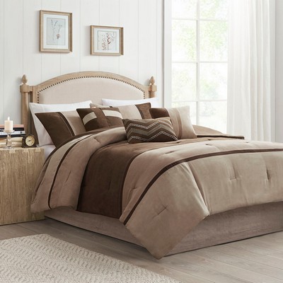 Olliix Palisades 7 Piece Faux Suede Comforter Set Brown