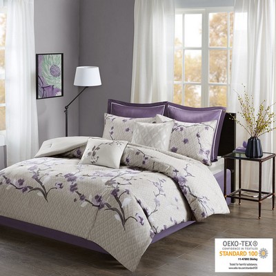 Olliix Holly 8 Piece Cotton Comforter Set Purple/Taupe