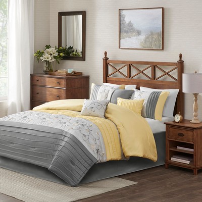 Olliix Serene Embroidered 7 Piece Comforter Set Yellow