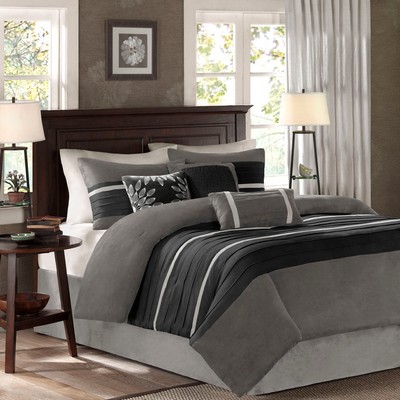 Olliix Palmer 7 PC Pieced Faux Suede Comforter Set Black