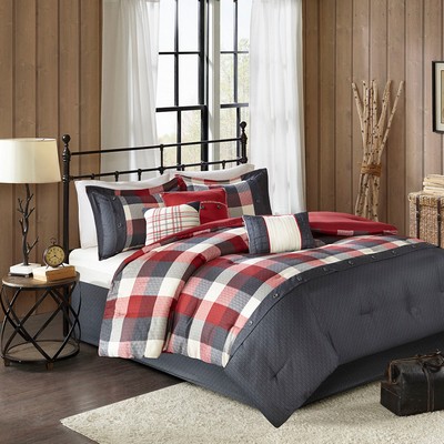 Olliix Ridge 7 Piece Herringbone Comforter Set Red