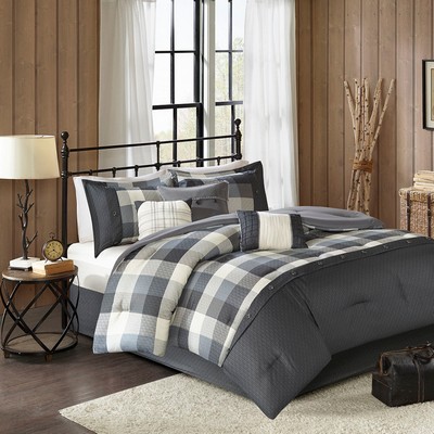 Olliix Ridge 7 Piece Herringbone Comforter Set Grey