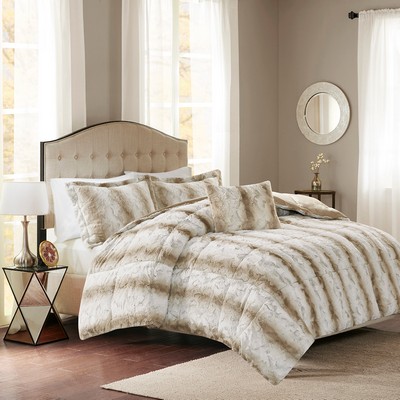 Olliix Zuri 4PC Faux Fur Comforter Set Sand