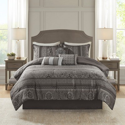 Olliix Bellagio 7 Piece Jacquard Comforter Set Grey