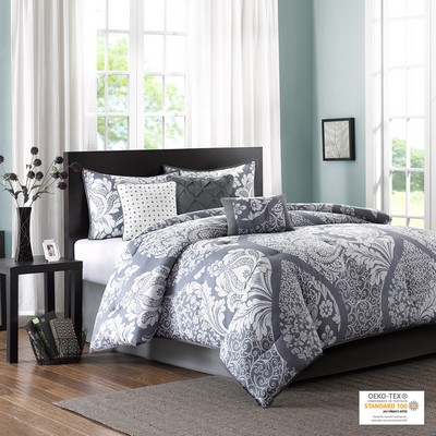 Olliix Vienna 7 Piece Cotton Printed Comforter Set Grey