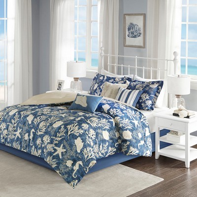 Olliix Cape Cod 7 Piece Cotton Sateen Comforter Set Blue