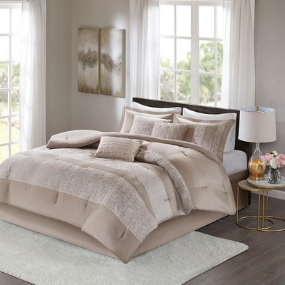 Olliix Ava 7 Piece Chenille Jacquard Comforter Set Taupe