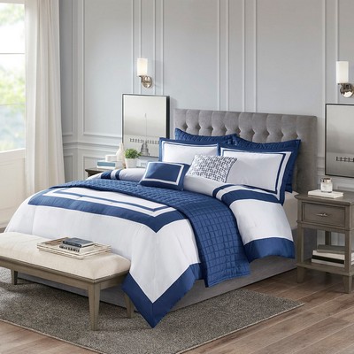 Olliix Heritage 8 Piece Comforter and Quilt Set Collection Navy