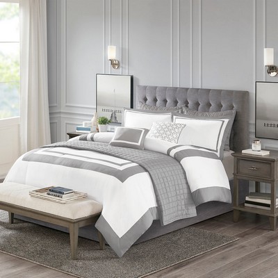 Olliix Heritage 8 Piece Comforter and Quilt Set Collection Grey