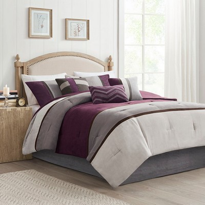 Olliix Palisades 7 Piece Faux Suede Comforter Set Purple