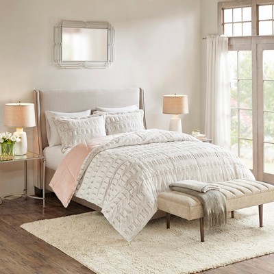 Olliix Gia Back Print Long Fur Comforter Mini Set Blush