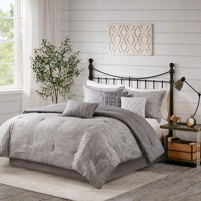 Olliix Walter 7 Piece Printed Seersucker Comforter Set Grey