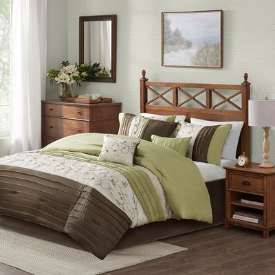 Olliix Serene Embroidered 7 Piece Comforter Set Green