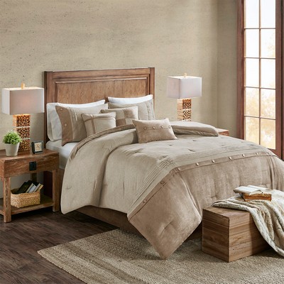 Olliix Boone 7 Piece Faux Suede Comforter Set Tan